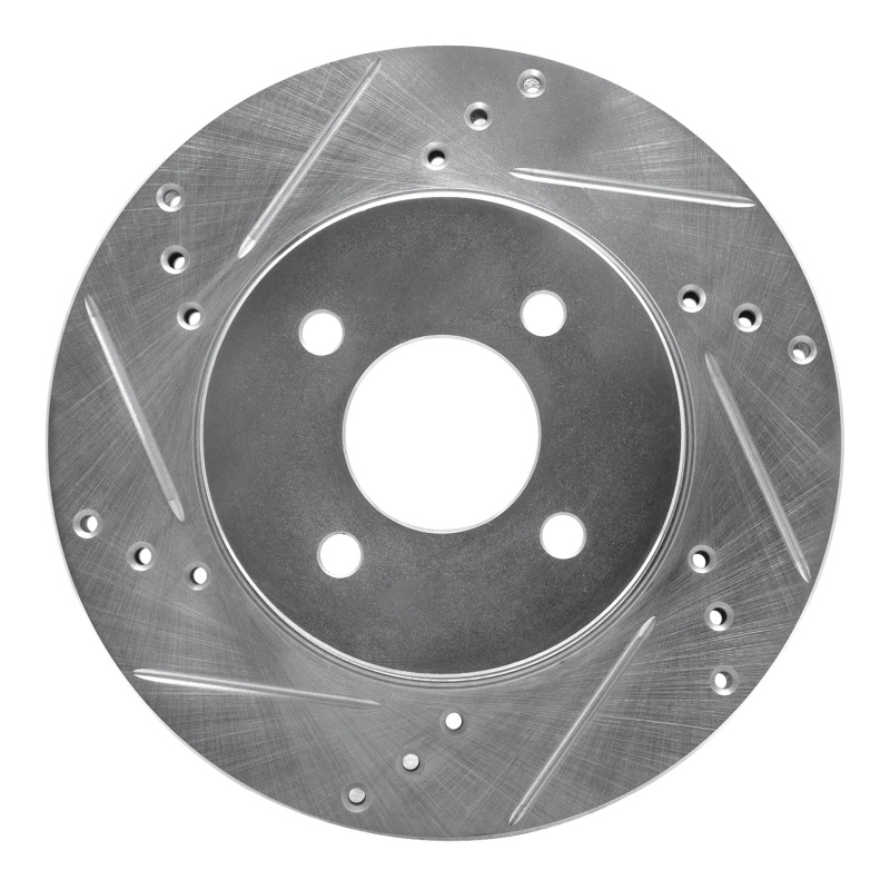 Nissan Versa Brake Rotor (1) - Front Left - R1 Concepts - Drilled & Slotted - Silver - `11-`25
